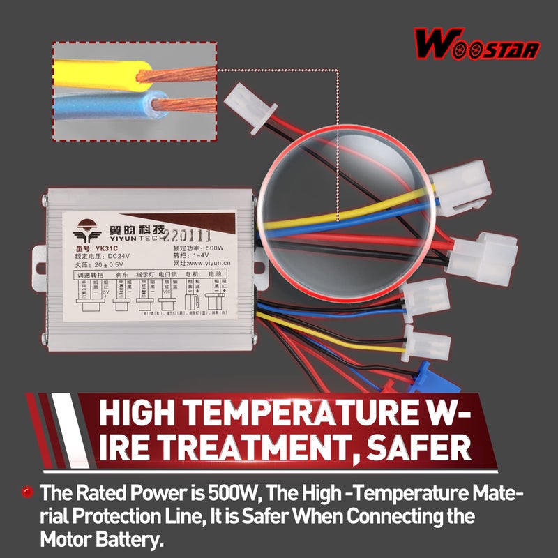 WOOSTAR Motorcycle Speed Controller 24V 500W Replacement for Electrical Scooter E Bike Bicycle Tricycle Brush - Image 3